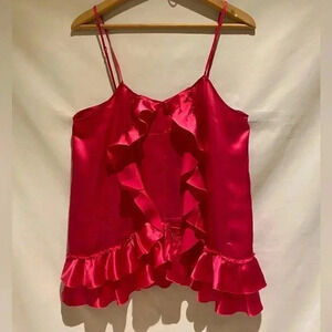 Banana Republic Heritage Silk Fuschia Ruffle Camisole, size L